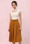 Refined Pleated Belt Midi Skirt in Orange