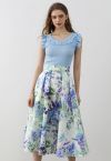 Charismatic Blue Blossom Pleated Midi Skirt