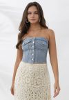 Button Front Denim Tube Top