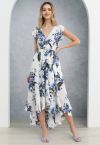 Floral Asymmetric Hem Chiffon Wrap Maxi Dress