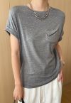 Pocket Trim Rolled Cuff T-Shirt in Grey