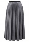 Rhinestone Embellished Pleated Midi Skirt in Silver