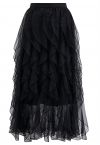 Rippling Attraction Panelled Mesh Tulle Skirt in Black