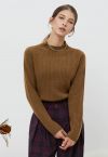 Elemental Mock Neck Long-Sleeve Wool Sweater in Brown