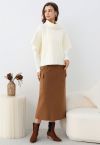 Fake Pocket Stylish Tie-Waist Knit Skirt in Caramel