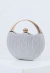 Elegance Round Handle PU Leather Clutch in Silver