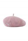 Embroidered Bowknot Wool-Blend Beret in Pink