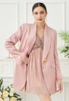 Feather Cuff Shawl Collar Satin Blazer