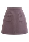 Retro Button Patch Pockets Mini Bud Skirt in Lilac