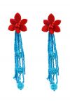 Red Flower Beaded Tassel Earrings