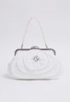 Rhinestone Camellia Pearl Chain Clutch