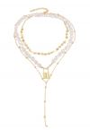 Multi-Layered Coin Pearl Gold Lock Necklace