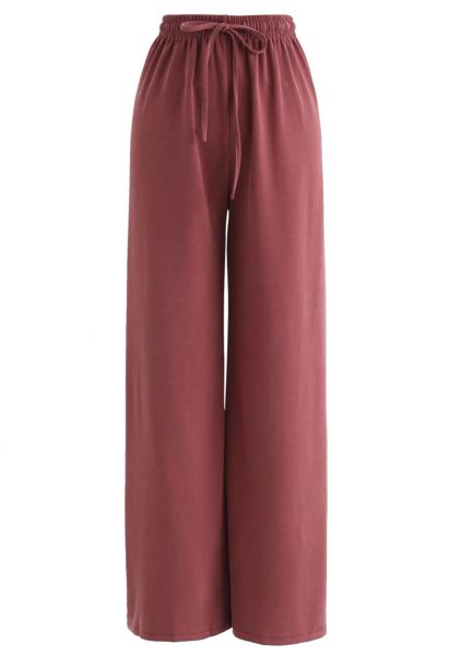 Drawstring Wide-Leg Pants in Red