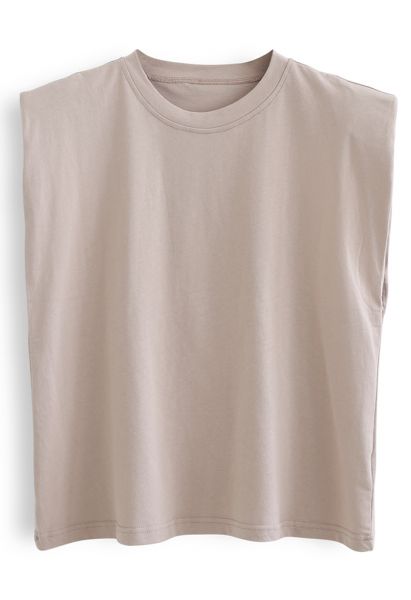 Padded Shoulder Sleeveless Top in Cream