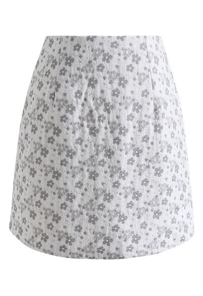 Floret Jacquard Mini Bud Skirt in Grey