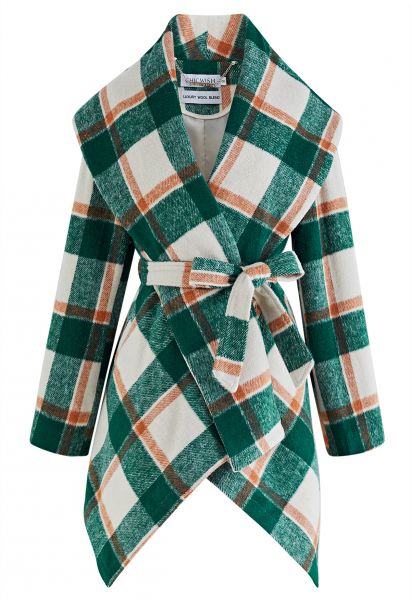 Plaid Pattern Rabato Coat in Green