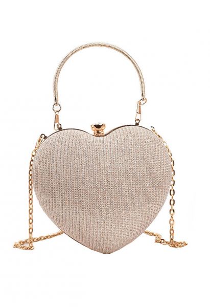 Gleaming Heart Shape Clutch Handbag in Gold