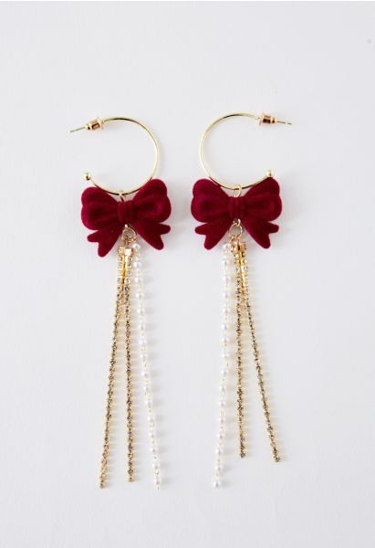 Velvet Bowknot Diamond Pearl Drop Earrings