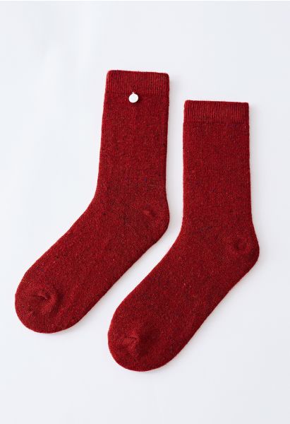 Mix Color Dots Wool-Blend Crew Socks in Red