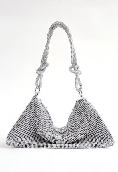 Full Diamond Double String Shoulder Bag in Silver