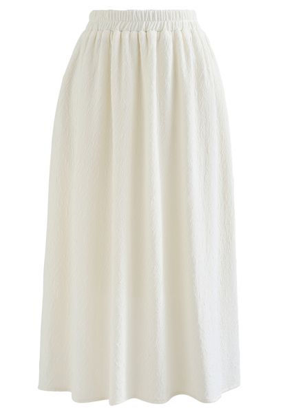 Cracking Embossed A-Line Midi Skirt in Cream