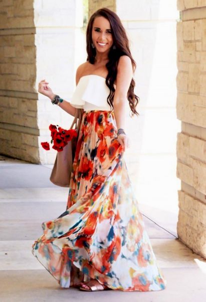 Orange Blossom Watercolor Maxi Skirt