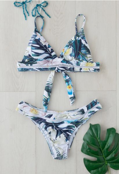 Tropical Leaves Tie Back Bikini Set