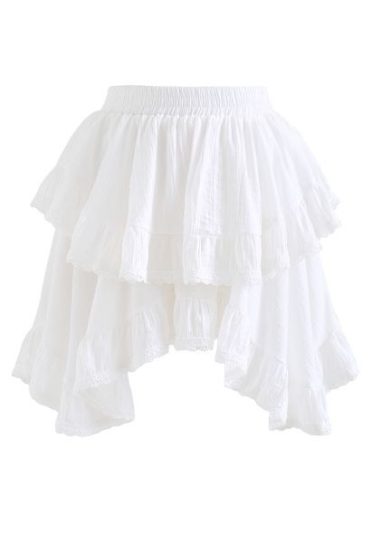 Lacy Edge Asymmetric Mini Skorts in White