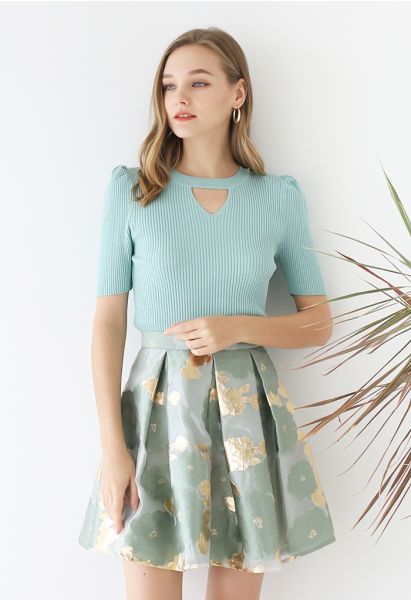 Triangle Cutout Short Sleeve Knit Top in Mint