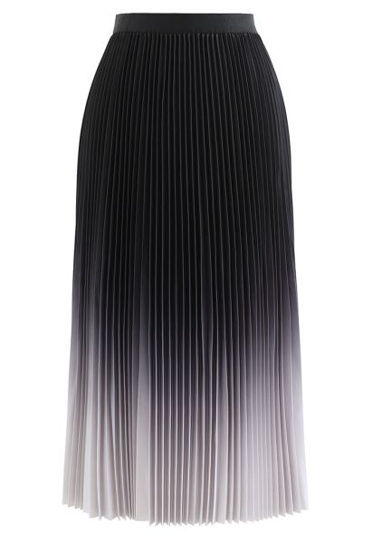 Black Gradient Pleated Midi Skirt