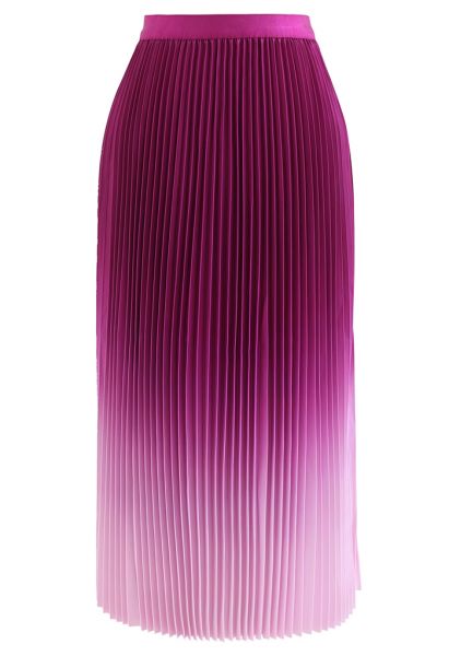 Magenta Gradient Pleated Midi Skirt