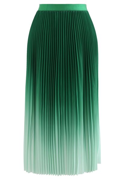 Green Gradient Pleated Midi Skirt