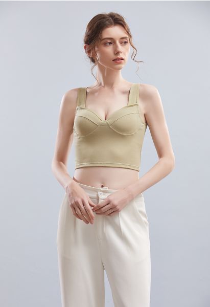 Solid Color Bustier Tank Top in Pea Green