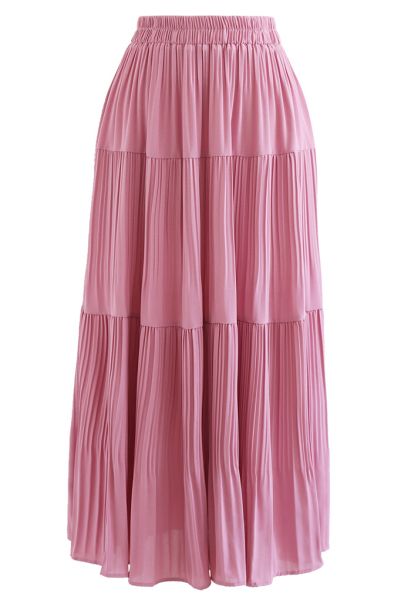 High Waist Pleated Panelled Skirt in Pink