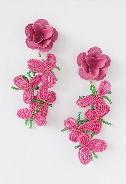 Pinky Beaded Flower Earrings