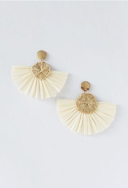 Circle Rattan Raffia Tassel Earrings