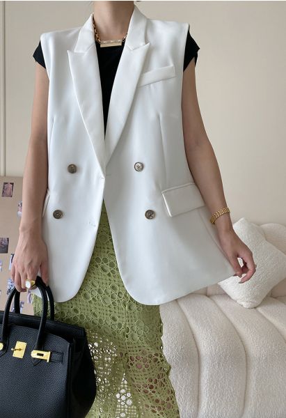 Double-Breasted Vest Blazer in White