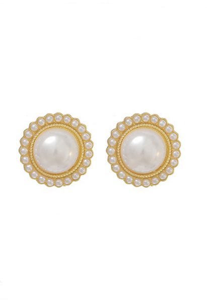 Floral Pearl Trim Golden Earrings