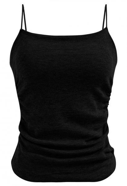 Versatile Ruched Knit Cami Top in Black