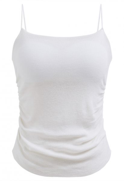 Versatile Ruched Knit Cami Top in White