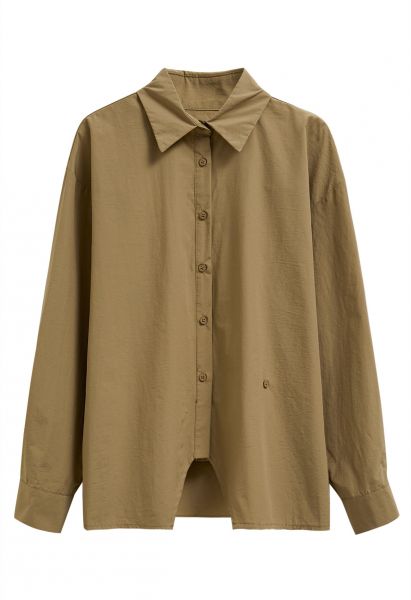 Asymmetric Hemline Pure Cotton Shirt in Camel