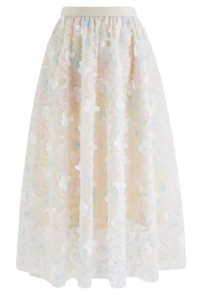 Lively Butterfly Mesh Tulle Skirt in Light Yellow