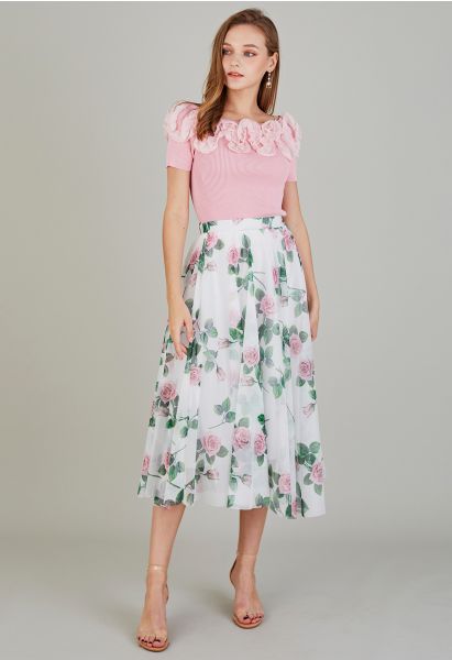 Timeless Rose Mesh Tulle Midi Skirt