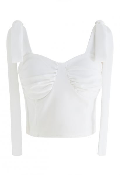 Tie-Strap Bustier Crop Top in White