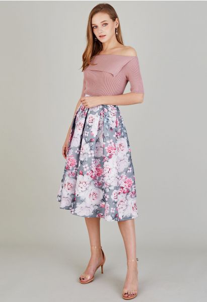 Pink Rose Organza Pleated Midi Skirt