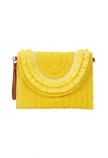 Raffia Solid Color Envelope Bag in Yellow