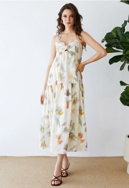 Tie Back Knotted Watercolor Floral Maxi Dress