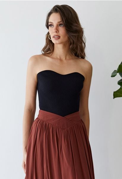 Rib Knit Bustier Tube Top in Black