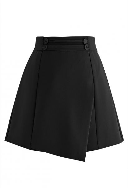 Buttons Decorated Flap Skorts in Black