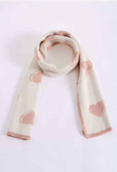 Winsome Heart Pattern Soft Knit Scarf